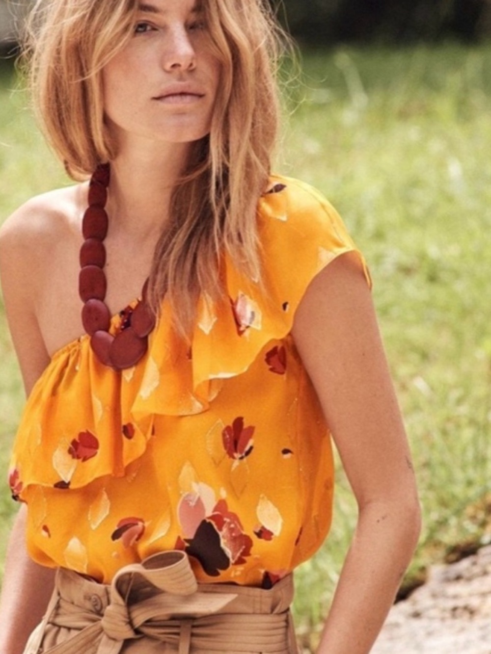 Sezane Adelie One Shoulder Silk Blouse